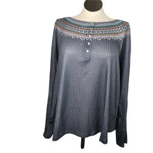 Luukse Womens 3X Gray Lightweight Henley Top with Ski Sweater Look Long Sleeve